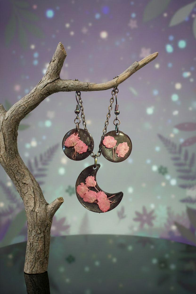 Centered resin jewelry set on branch