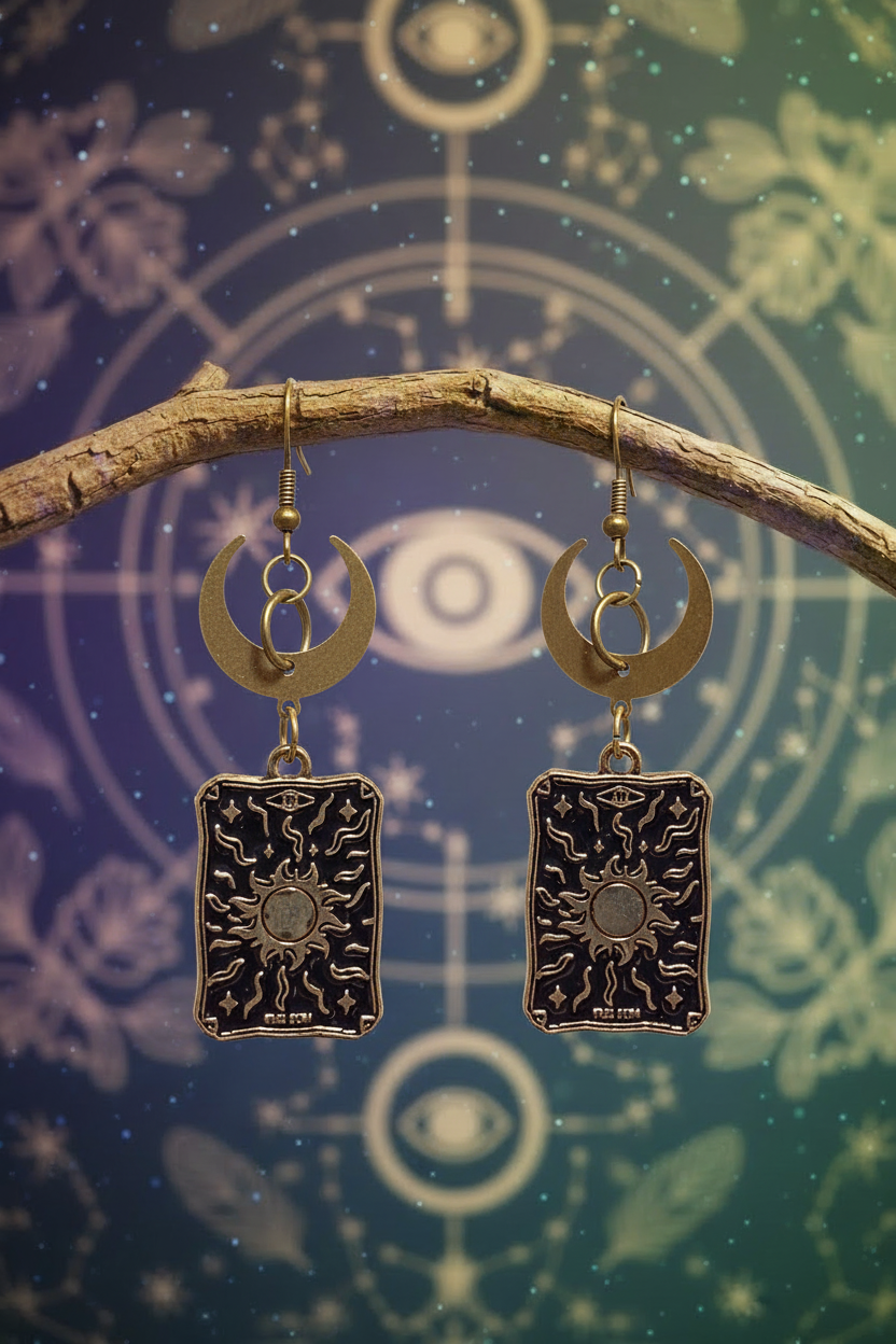 Sun tarot earrings on branch