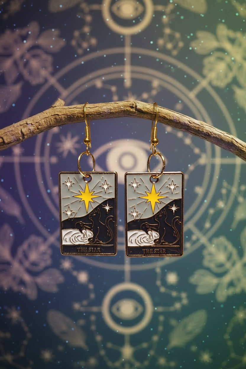 The Star tarot earrings on branch