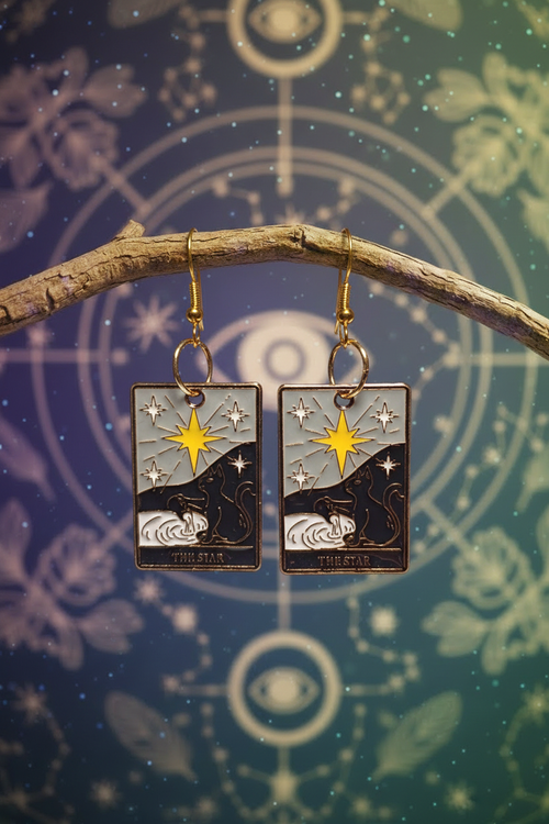 The Star tarot earrings on branch