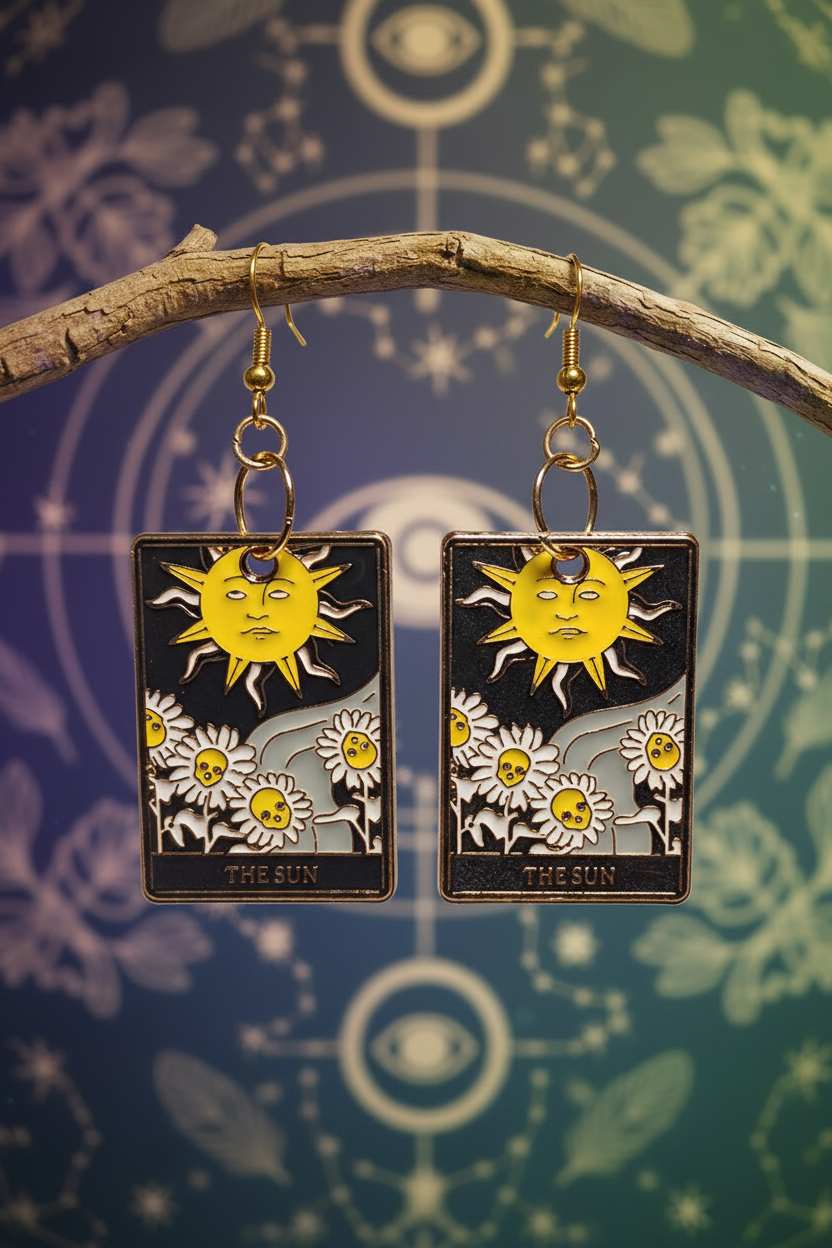 The Sun tarot earrings on branch