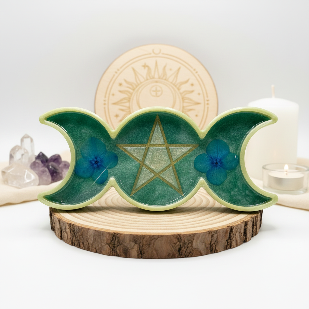 Triple moon altar dish with altar background