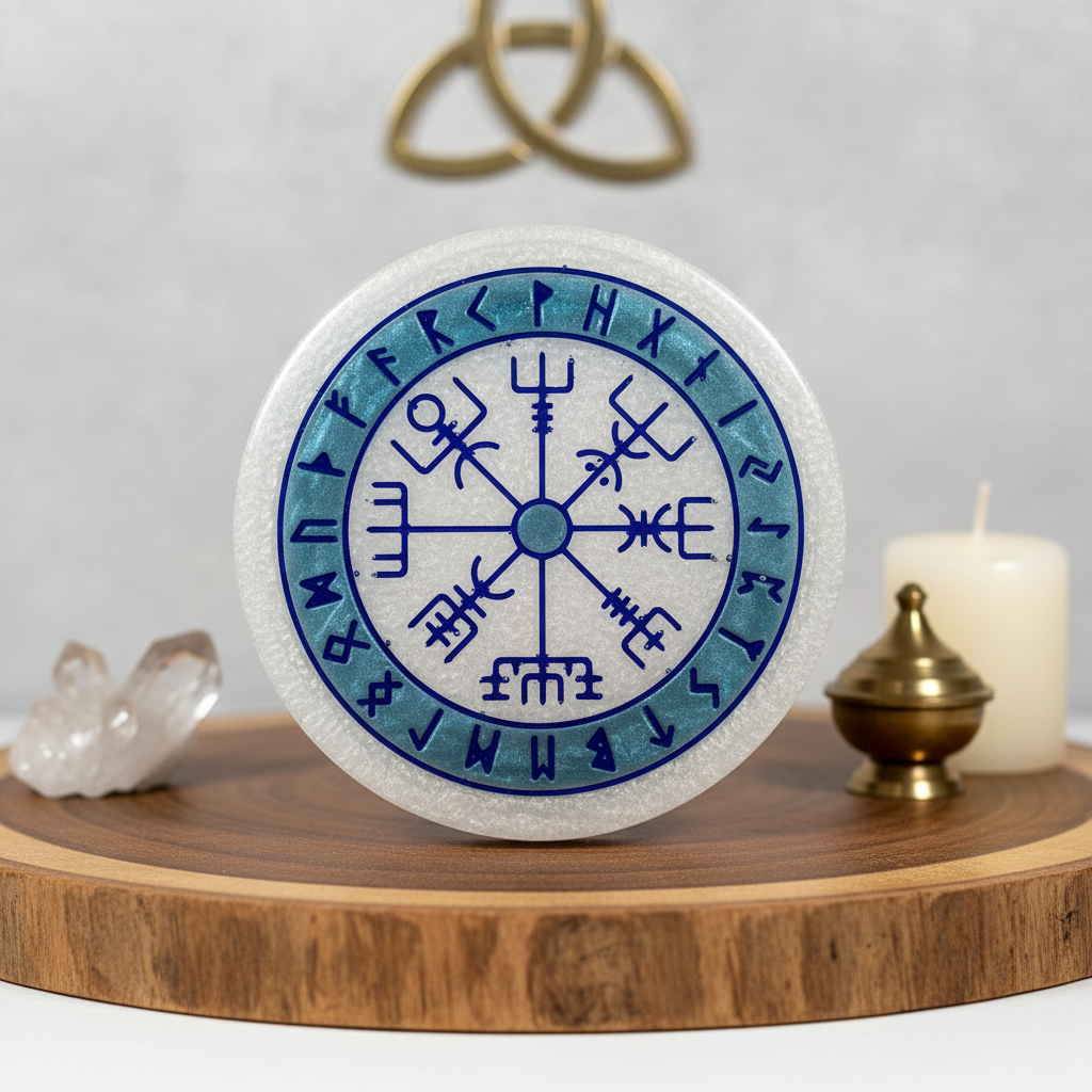 Vegvisir compass with log background