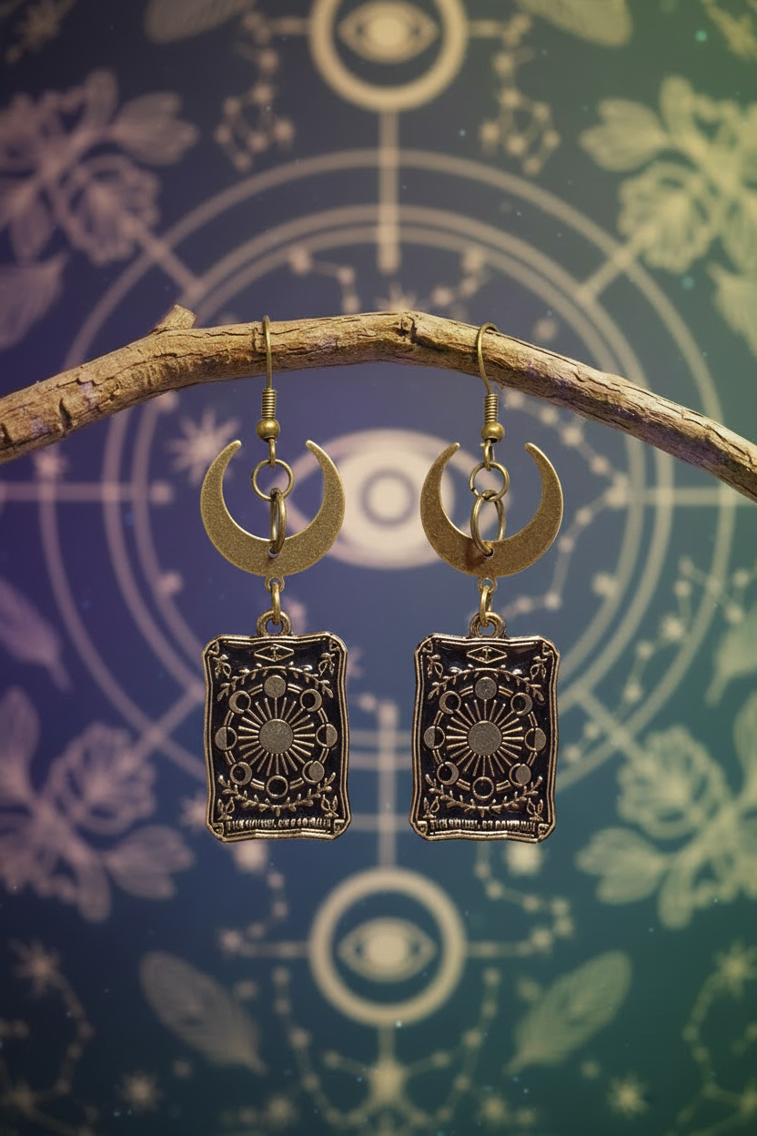 Wheel of Fortune tarot earrings on branch